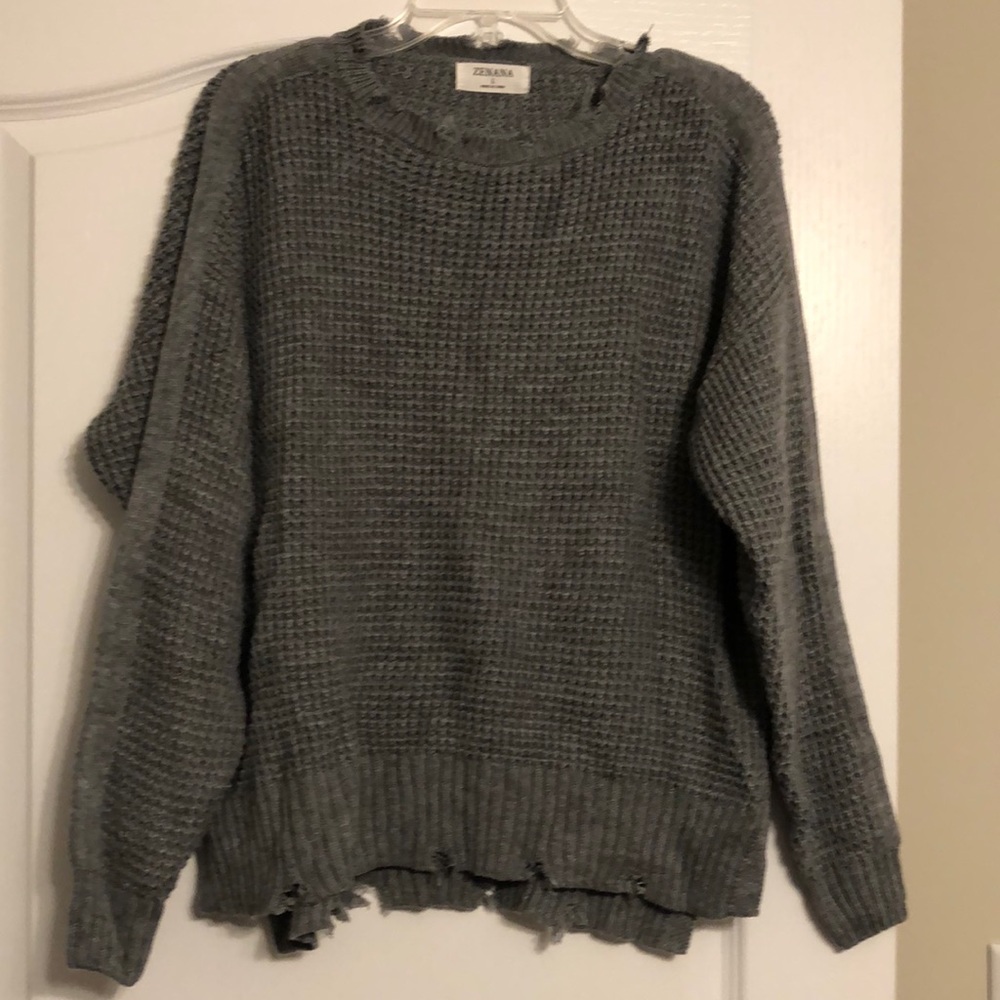 Zenana Charcoal Sweater with Distressing